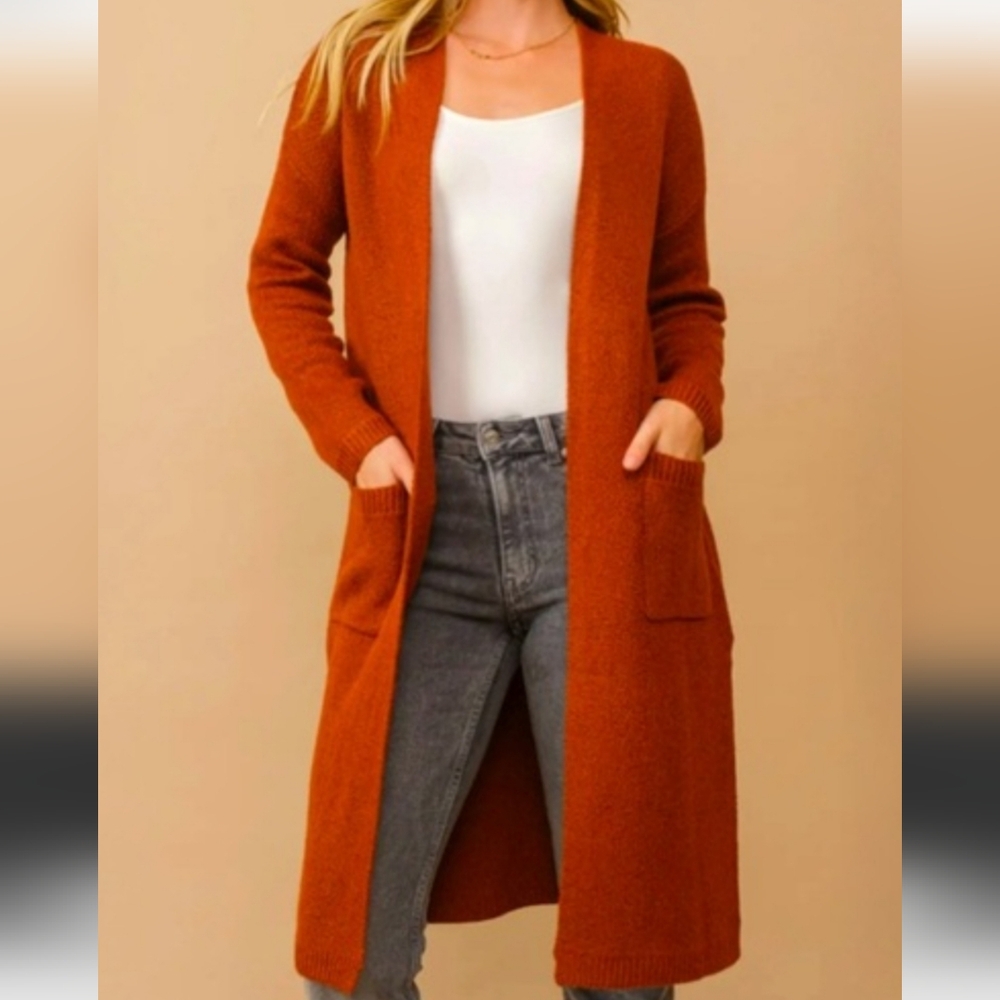 Elegant Rust Open Front Cardigan